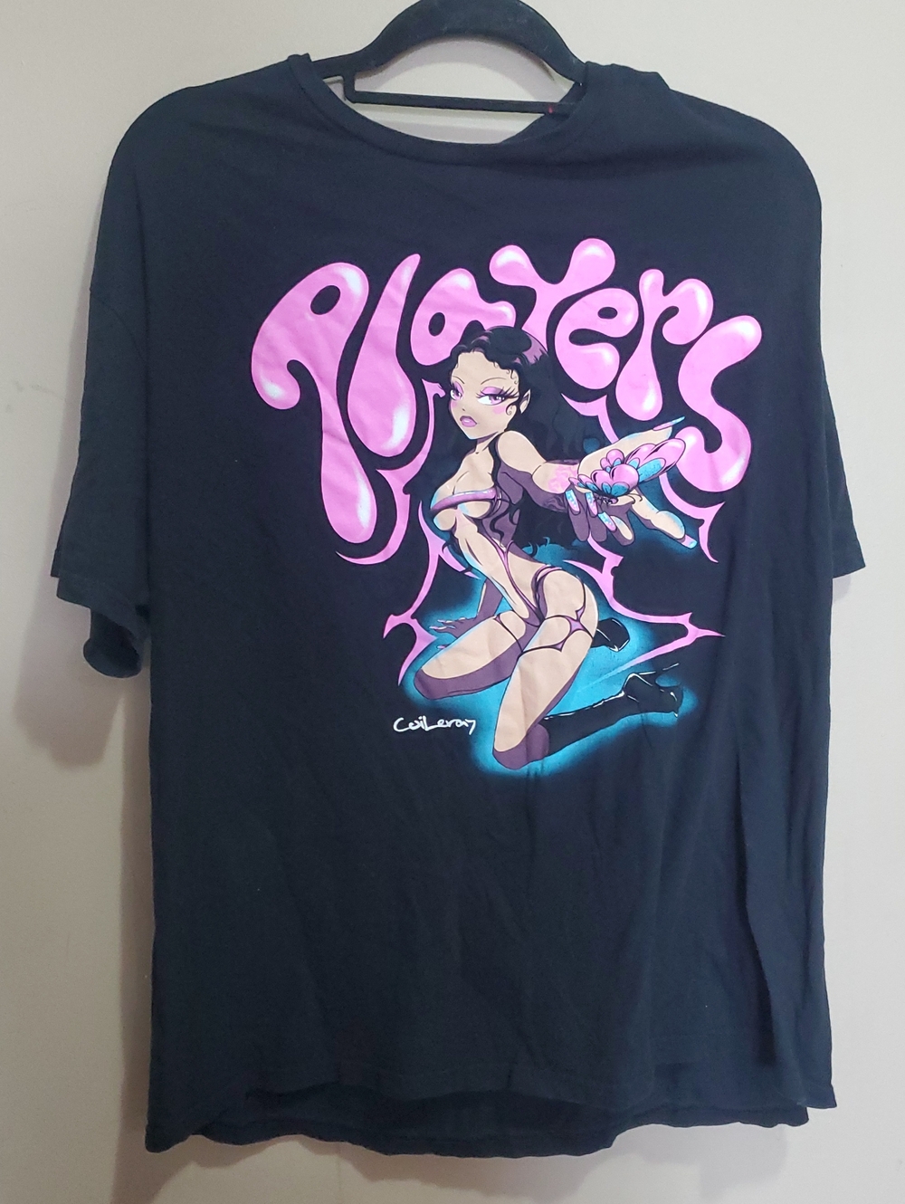 Graphic Black Tee with Pink Retro Pin-Up Art Size Xxl